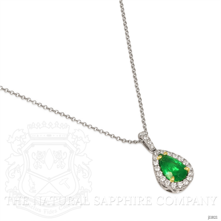 2.74 Ct. Emerald and Natural Diamond Pave Pendant, 18K White & Yellow