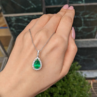2.74 Ct. Emerald and Natural Diamond Pave Pendant, 18K White & Yellow Life Style