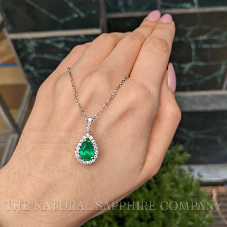 2.74 Ct. Emerald and Natural Diamond Pave Pendant, 18K White & Yellow