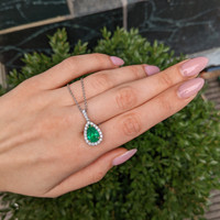 2.74 Ct. Emerald and Natural Diamond Pave Pendant, 18K White & Yellow Life Style