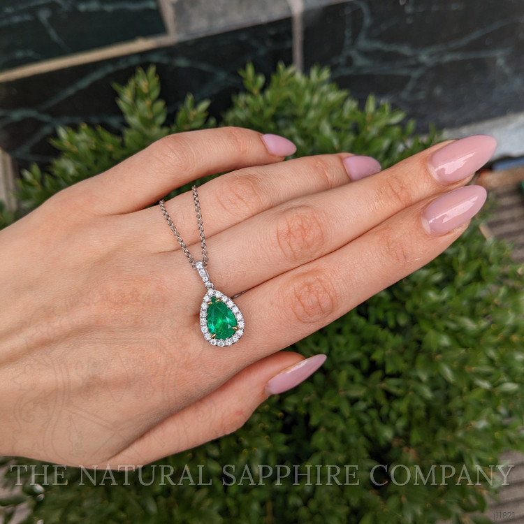 2.74 Ct. Emerald and Natural Diamond Pave Pendant, 18K White & Yellow