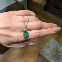 2.74 Ct. Emerald and Natural Diamond Pave Pendant, 18K White & Yellow Life Style