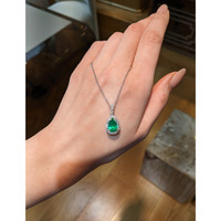2.74 Ct. Emerald and Natural Diamond Pave Pendant, 18K White & Yellow Life Style