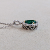 2.74 Ct. Emerald and Natural Diamond Pave Pendant, 18K White & Yellow Life Style