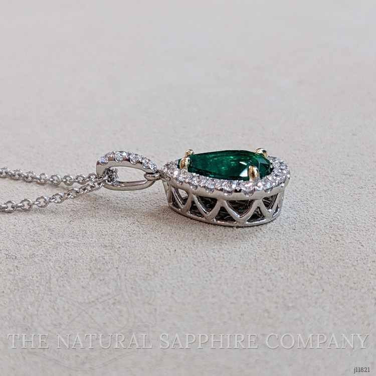 2.74 Ct. Emerald and Natural Diamond Pave Pendant, 18K White & Yellow