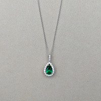 2.74 Ct. Emerald and Natural Diamond Pave Pendant, 18K White & Yellow Life Style
