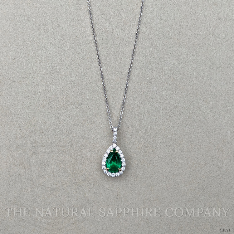2.74 Ct. Emerald and Natural Diamond Pave Pendant, 18K White & Yellow