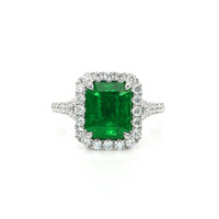 3.48 Ct. Emerald and Natural Diamond Pave Ring, 18K White Gold Video