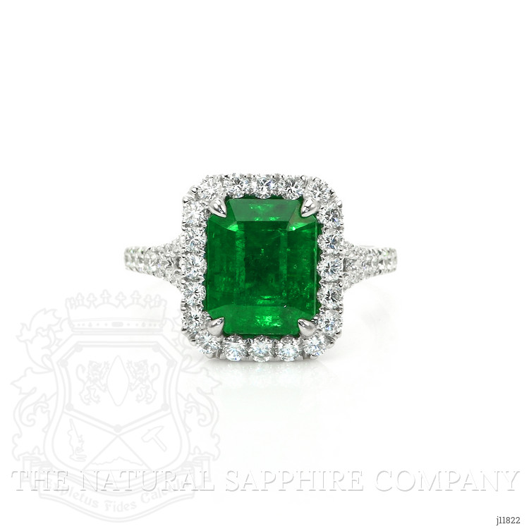 3.48 Ct. Emerald and Natural Diamond Pave Ring, 18K White Gold