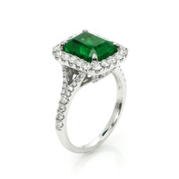 3.48 Ct. Emerald and Natural Diamond Pave Ring, 18K White Gold Image