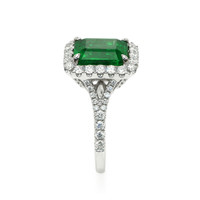 3.48 Ct. Emerald and Natural Diamond Pave Ring, 18K White Gold Image