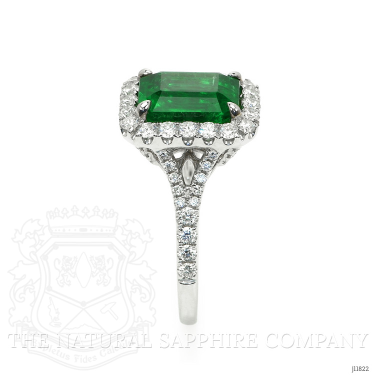 3.48 Ct. Emerald and Natural Diamond Pave Ring, 18K White Gold