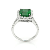 3.48 Ct. Emerald and Natural Diamond Pave Ring, 18K White Gold Image