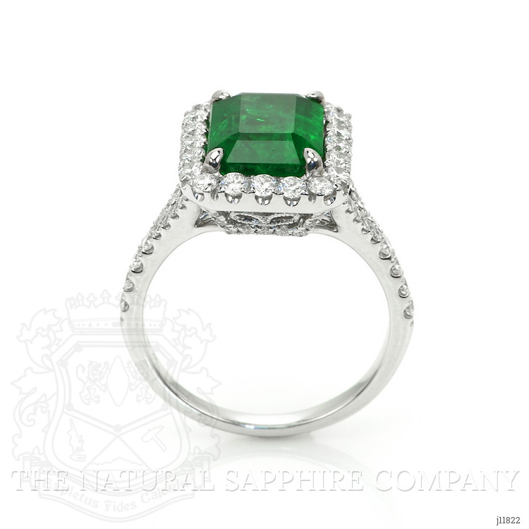 3.48 Ct. Emerald and Natural Diamond Pave Ring, 18K White Gold