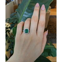 3.48 Ct. Emerald and Natural Diamond Pave Ring, 18K White Gold Life Style