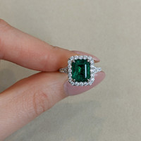 3.48 Ct. Emerald and Natural Diamond Pave Ring, 18K White Gold Life Style