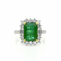 4.20 Ct. Emerald and Natural Diamond Pave Ring, 18K White & Yellow Video