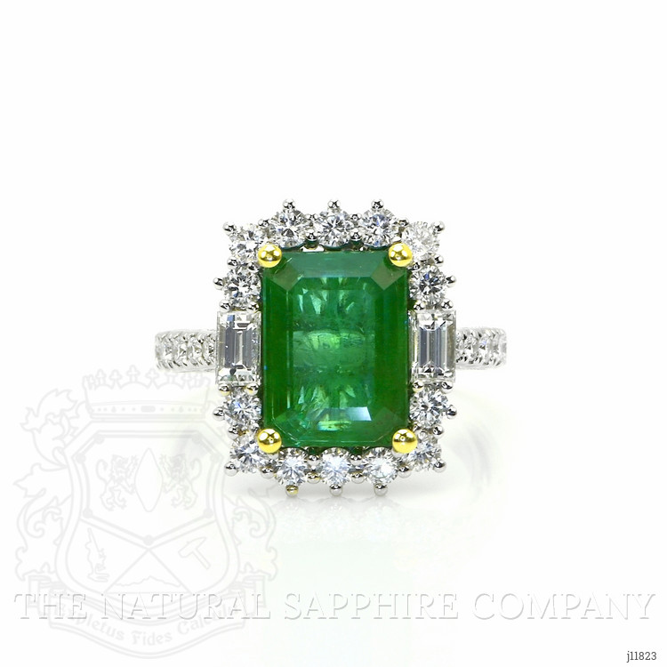 4.20 Ct. Emerald and Natural Diamond Pave Ring, 18K White & Yellow