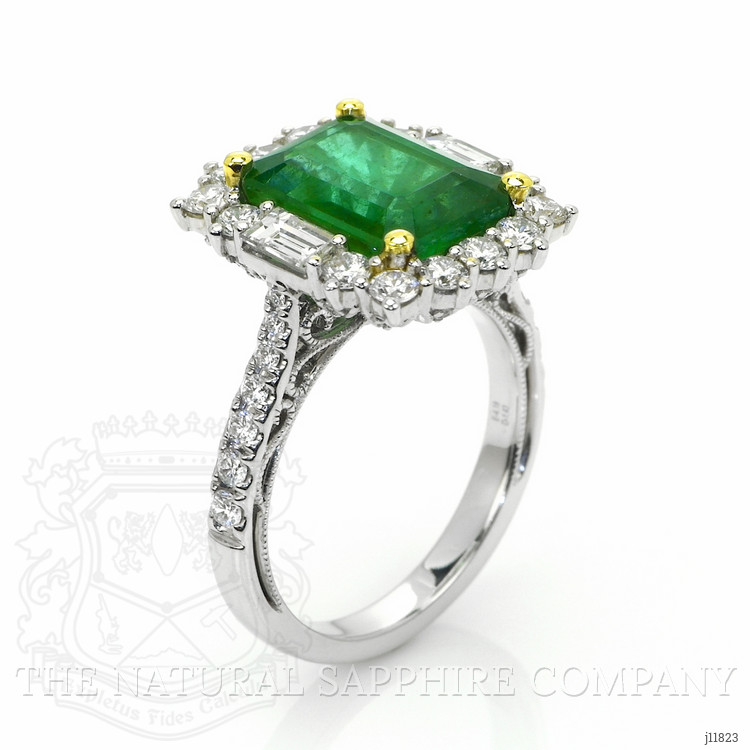 4.20 Ct. Emerald and Natural Diamond Pave Ring, 18K White & Yellow