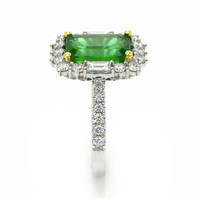 4.20 Ct. Emerald and Natural Diamond Pave Ring, 18K White & Yellow Image