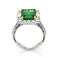 4.20 Ct. Emerald and Natural Diamond Pave Ring, 18K White & Yellow Image