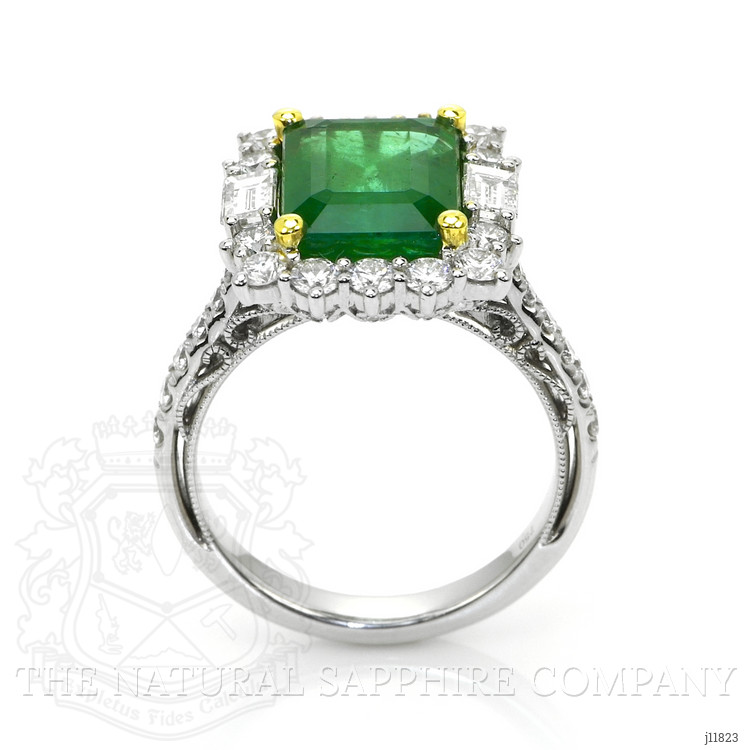 4.20 Ct. Emerald and Natural Diamond Pave Ring, 18K White & Yellow