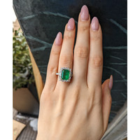 4.20 Ct. Emerald and Natural Diamond Pave Ring, 18K White & Yellow Life Style
