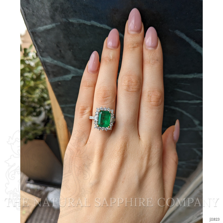 4.20 Ct. Emerald and Natural Diamond Pave Ring, 18K White & Yellow