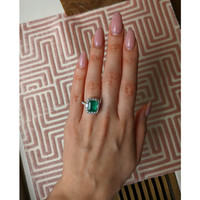 4.20 Ct. Emerald and Natural Diamond Pave Ring, 18K White & Yellow Life Style