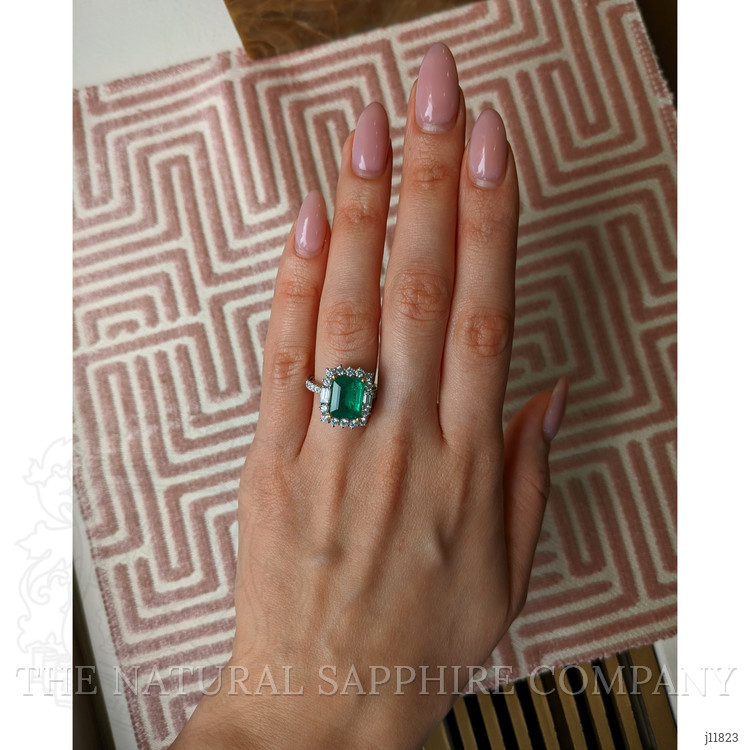 4.20 Ct. Emerald and Natural Diamond Pave Ring, 18K White & Yellow