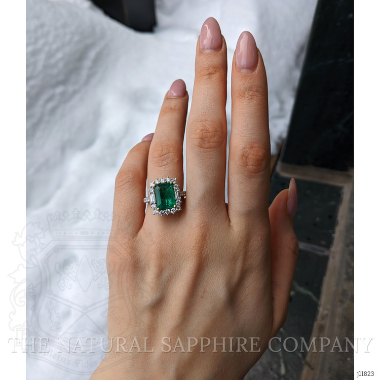 4.20 Ct. Emerald and Natural Diamond Pave Ring, 18K White & Yellow