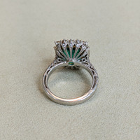 4.20 Ct. Emerald and Natural Diamond Pave Ring, 18K White & Yellow Life Style