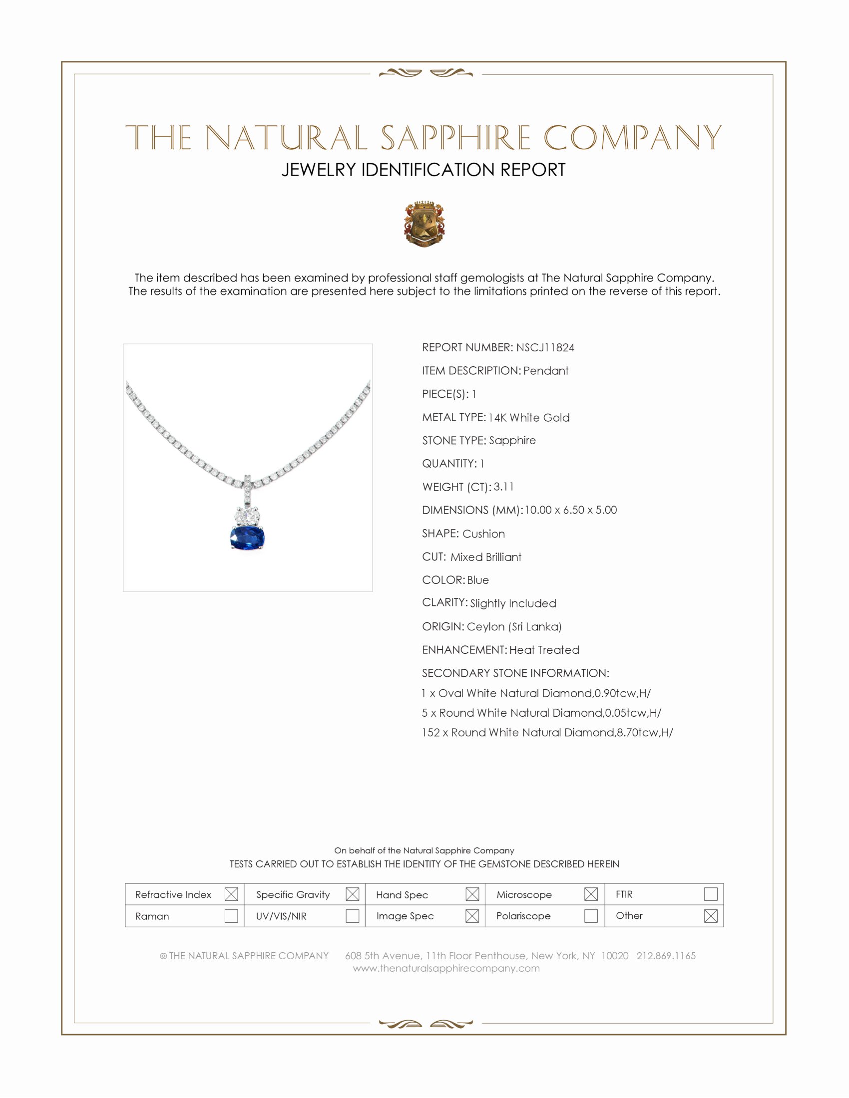3.11 Ct. Blue Sapphire and Natural Diamond Pave Pendant, 14K White Gold
