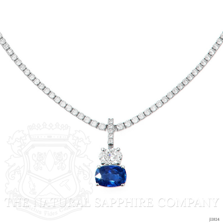 3.11 Ct. Blue Sapphire and Natural Diamond Pave Pendant, 14K White Gold
