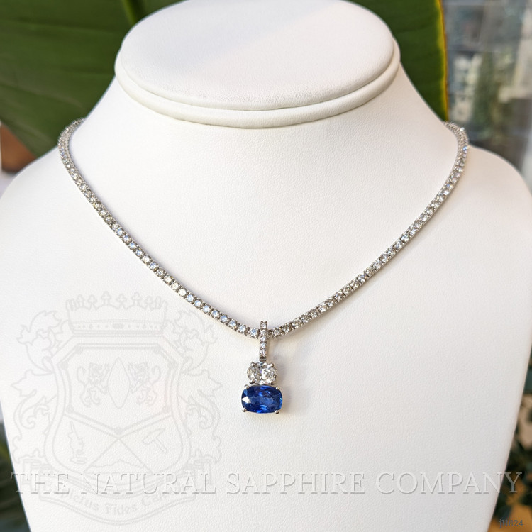 3.11 Ct. Blue Sapphire and Natural Diamond Pave Pendant, 14K White Gold