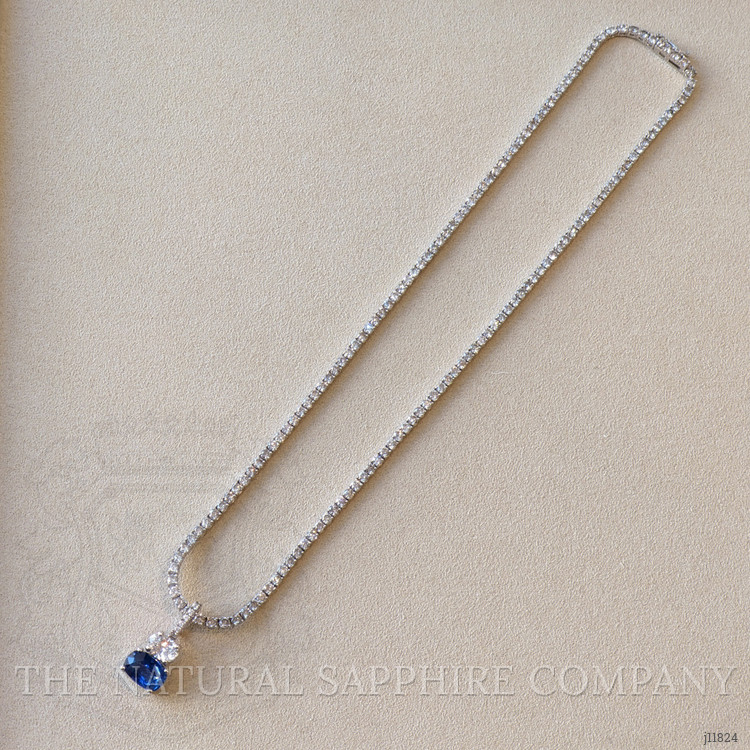 3.11 Ct. Blue Sapphire and Natural Diamond Pave Pendant, 14K White Gold