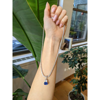 3.11 Ct. Blue Sapphire and Natural Diamond Pave Pendant, 14K White Gold Life Style