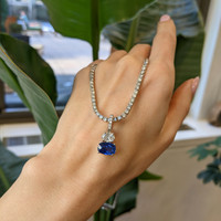 3.11 Ct. Blue Sapphire and Natural Diamond Pave Pendant, 14K White Gold Life Style
