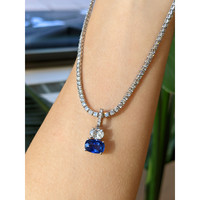 3.11 Ct. Blue Sapphire and Natural Diamond Pave Pendant, 14K White Gold Life Style