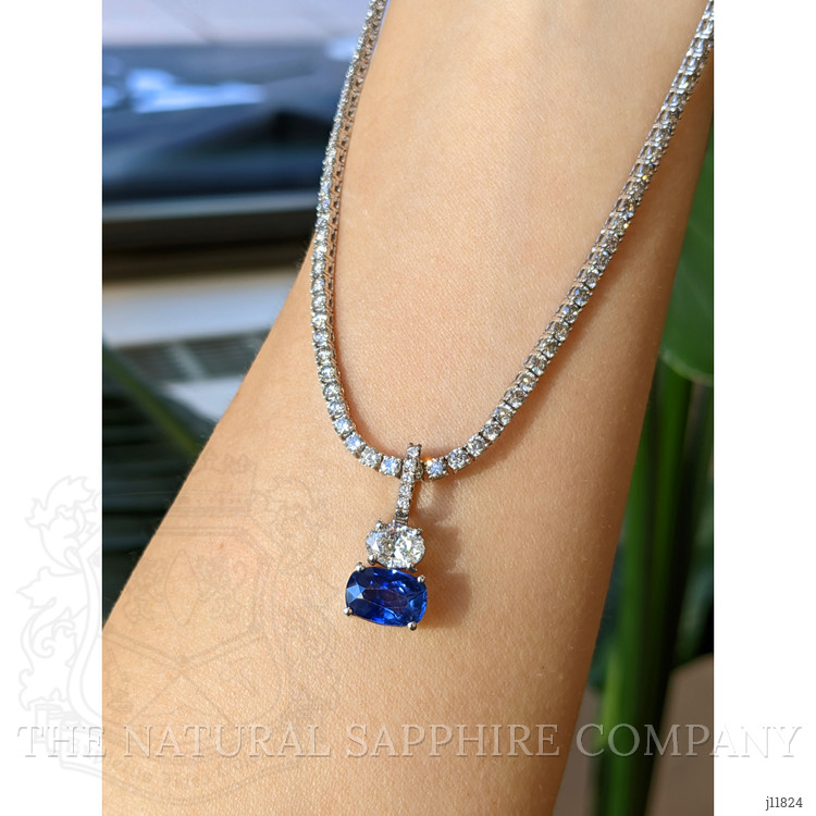 3.11 Ct. Blue Sapphire and Natural Diamond Pave Pendant, 14K White Gold