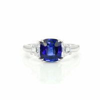2.57 Ct. Blue Sapphire and Natural Diamond Three Stone Ring, 18K White Gold Video