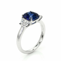 2.57 Ct. Blue Sapphire and Natural Diamond Three Stone Ring, 18K White Gold Image