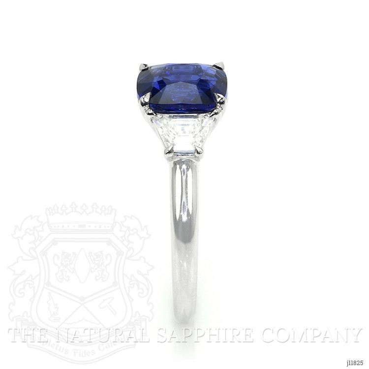 2.57 Ct. Blue Sapphire and Natural Diamond Three Stone Ring, 18K White Gold