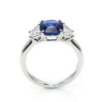 2.57 Ct. Blue Sapphire and Natural Diamond Three Stone Ring, 18K White Gold Image