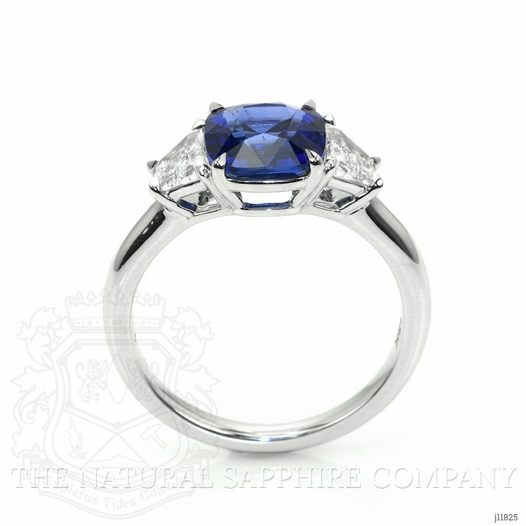 2.57 Ct. Blue Sapphire and Natural Diamond Three Stone Ring, 18K White Gold