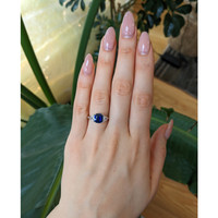 2.57 Ct. Blue Sapphire and Natural Diamond Three Stone Ring, 18K White Gold Life Style