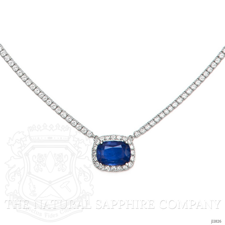 4.31 Ct. Blue Sapphire and Natural Diamond Pave Necklace, 14K White Gold