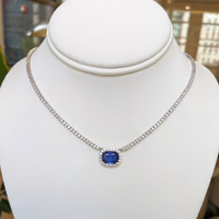 4.31 Ct. Blue Sapphire and Natural Diamond Pave Necklace, 14K White Gold Image