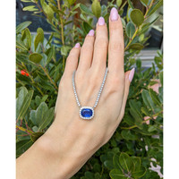 4.31 Ct. Blue Sapphire and Natural Diamond Pave Necklace, 14K White Gold Life Style