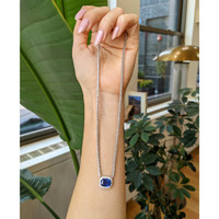 4.31 Ct. Blue Sapphire and Natural Diamond Pave Necklace, 14K White Gold Life Style